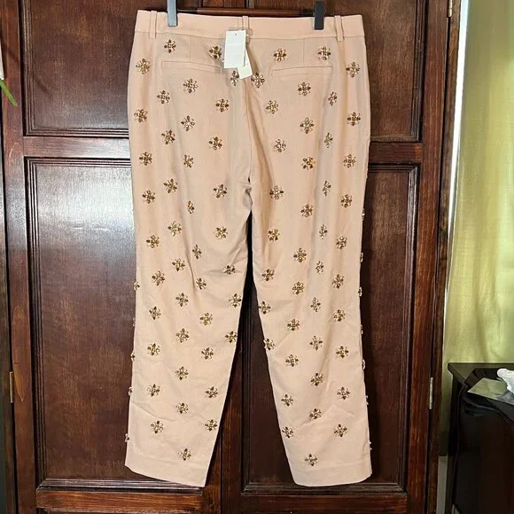 J CREW CAFE CAPRI BEADED EMBELLISHMENT SIZE 8 NWT COLOR BISCUIT - Picture 3 of 16